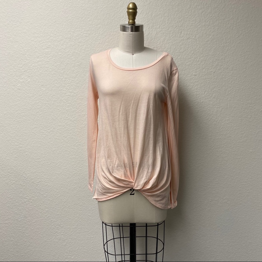 Bobi Long Sleeve Front Knot Tee Apricot